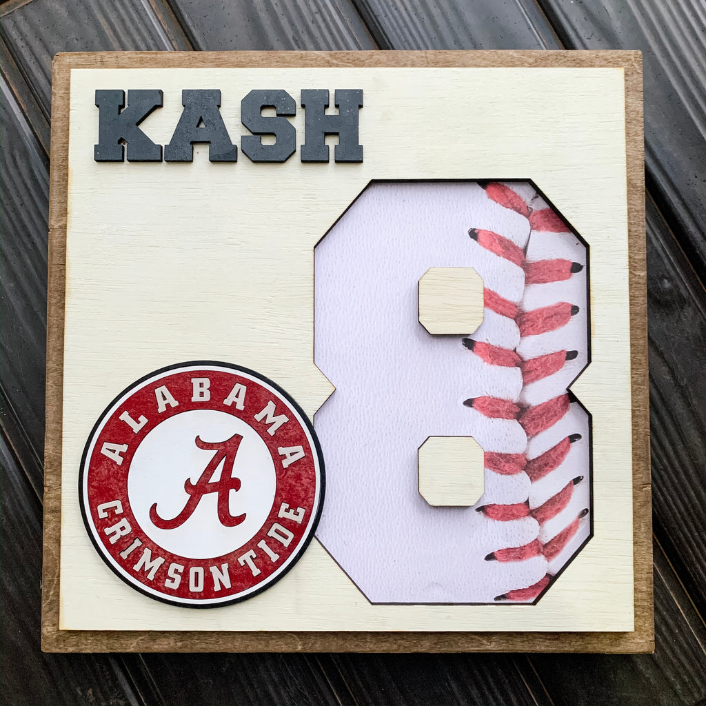 personalized baseball sign with name number and team name