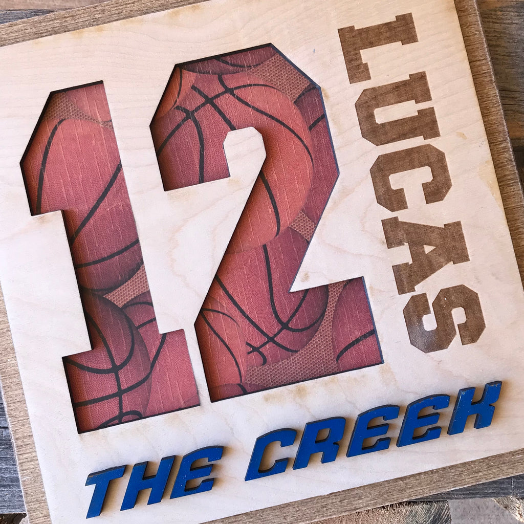 personalized basketball sign with team and number