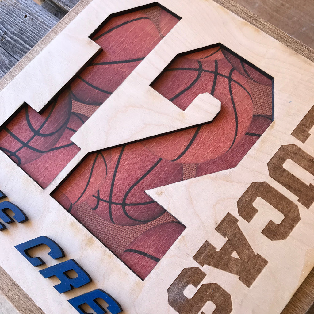 personalized basketball sign with team and number