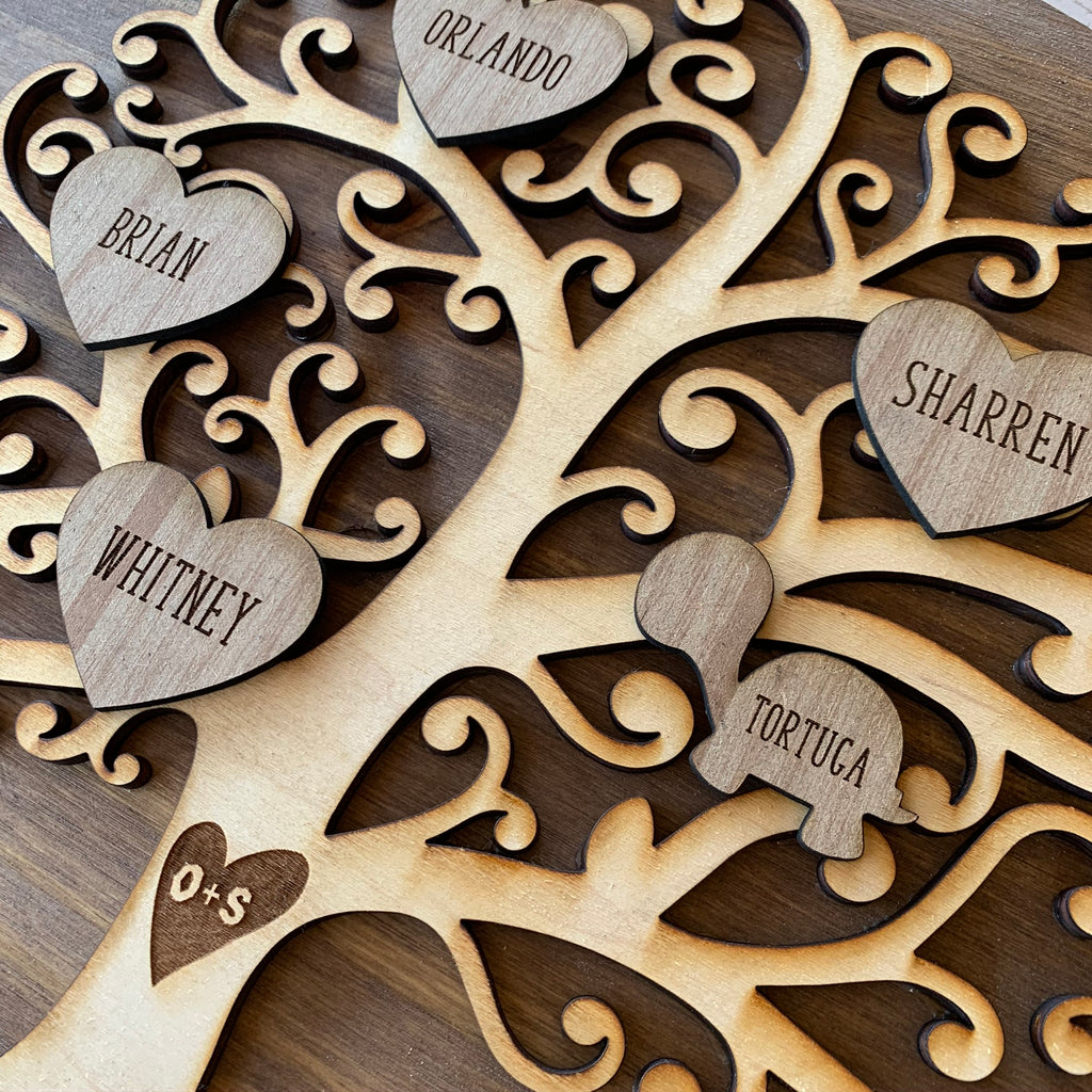 round wooden family tree sign