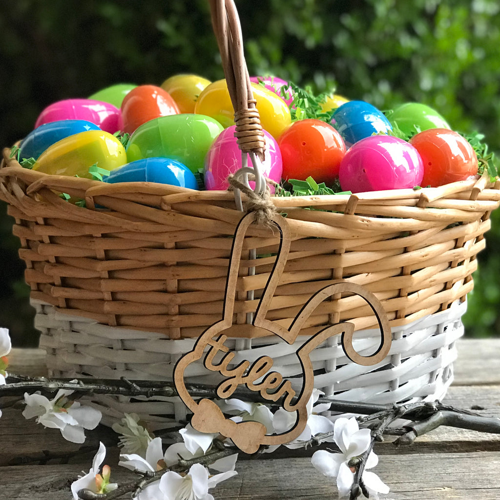 easter basket with wood tag