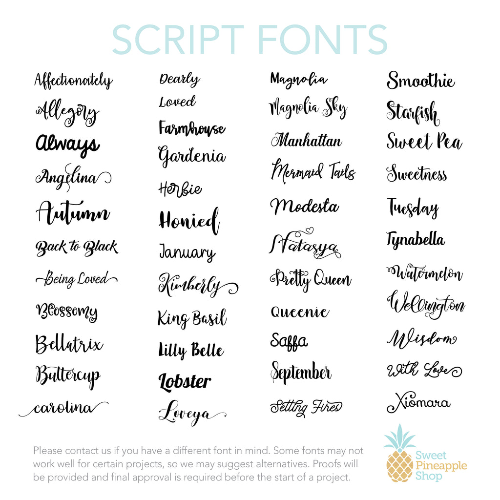 script font options.
